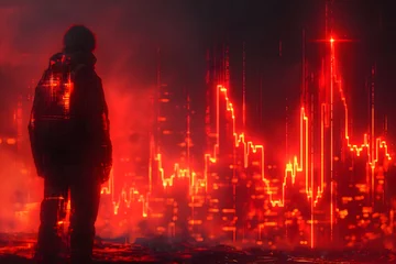Deurstickers Man Standing in Front of Red City © D