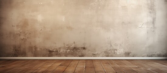 An image of an empty room with a wooden floor and a plastered wall. The room appears to have a grungy interior, with no furniture or decorations present.