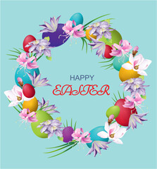   Easter decoration with a wreath of flowers and Easter eggs - 754743148