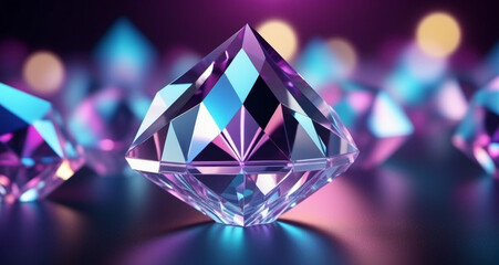 Multifaceted crystal with a shade of purple, with the same blurry crystals in the background - obrazy, fototapety, plakaty