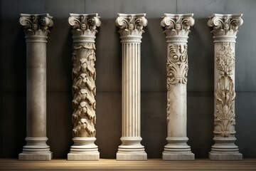 Towering Marble ancient pillars. Greek stone. Generate Ai