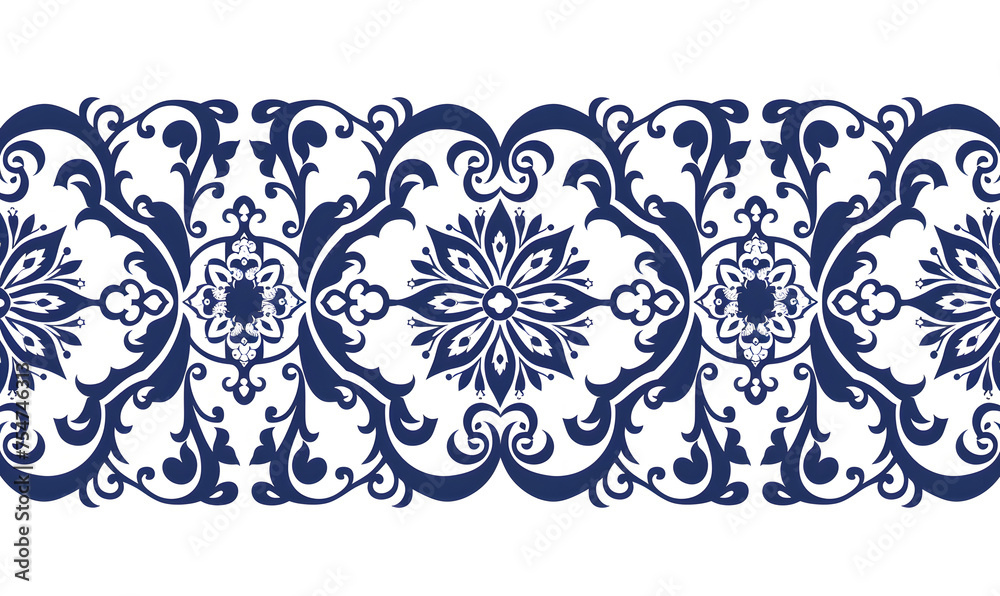 Wall mural islamic navy blue ornament frame line vector design with curved pattern isolated on white background