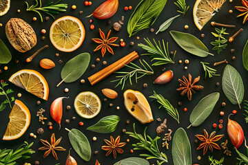 seamless background with spices and herbs