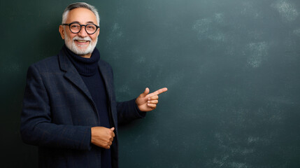 The Wise Old Educator, Elderly Professor Pointing at a Blank Blackboard, Unleashing Wisdom, Generative AI