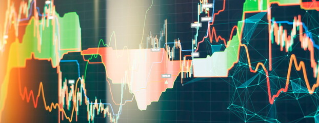 Financial chart with line graph in stock market investment or economic trends business idea.