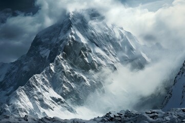 Ominous Massive avalanche mountains. Nature ice hiking. Generate Ai