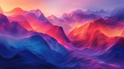 Zelfklevend Fotobehang Abstract landscape of seamless gradients, featuring non-existent geometric shapes morphing into each other, showcasing a surreal blend of colors © Татьяна Креминская