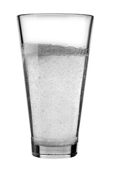 transparent glass glass with water splashes isolated on a white background