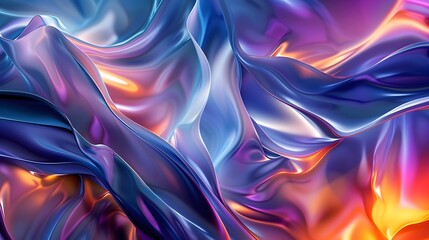 Ethereal Silk Dance Vibrant Blue, Purple, and Orange Waves in Soft Light
