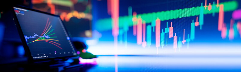 Financial chart with up trend line graph. Stock market or forex trading graph and candlestick chart...