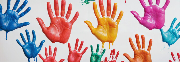 Fototapeta premium colorful hand prints on a white background