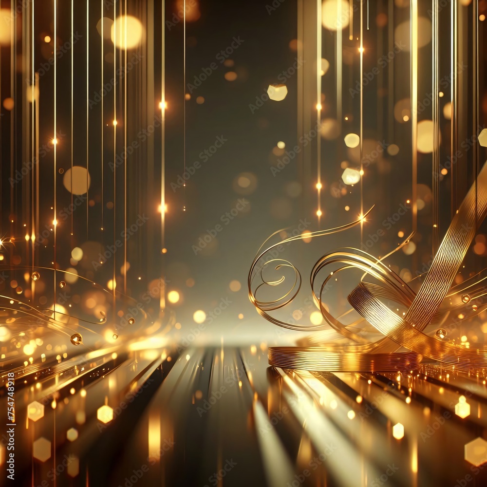 Wall mural abstract background with golden glowing lines