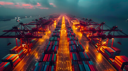 Container ships at a seaport in China. International import export. Generative Ai