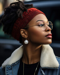 beautiful African woman with glasses portrait photography, Generative AI