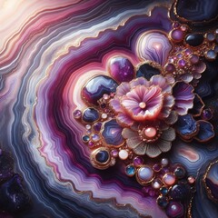 Abstract flower background of purple agate stone with gold - obrazy, fototapety, plakaty