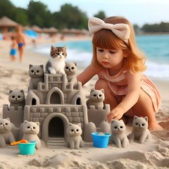 children playing with toys on the beach