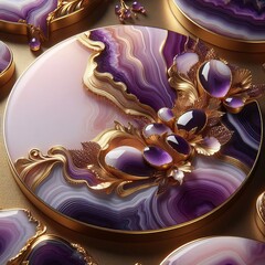 Abstract fractal background of purple agate stone with gold
