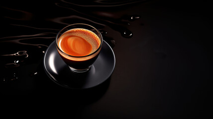 perfect espresso coffee in a glass cup on black background photography, Generative AI