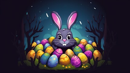 Lovely rabbits and eggs, Easter Monday celebrations, holiday propaganda illustrations,AI generated.