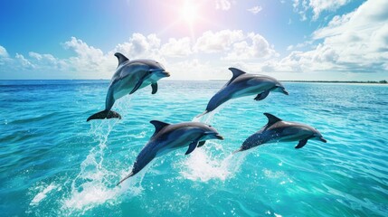 Playful Dolphins Leaping in Crystal Clear Blue Waters