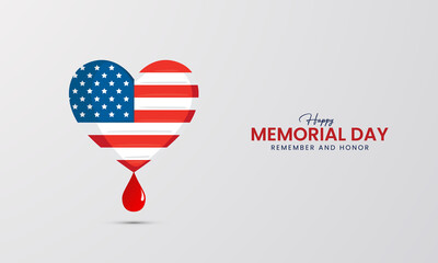 Memorial Day, American national holiday, Love shape USA Flag, Memorial day creative design for social media banner, poster vector illustration.