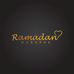 Ramadan Mubarak typography with heart symbol incorporated it, vector illustration