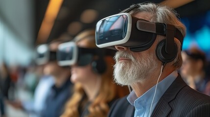 The role of virtual reality and augmented reality in transforming business presentations and interactions, captured in a magazine photography style that looks into the future.