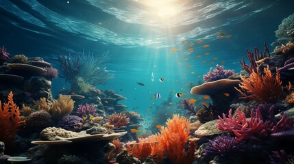 A beautiful underwater scene with colorful coral reefs and marine life