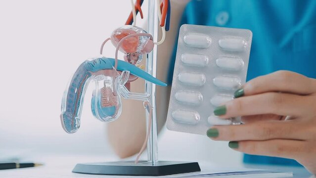 Doctors are counseling prostate cancer patients and using model of the penis to provide an example for prostate cancer patients about future symptoms and treatments. Prostate cancer treatment concepts