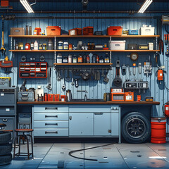 Revving Up: Automotive Workshop Flat Design Illustration