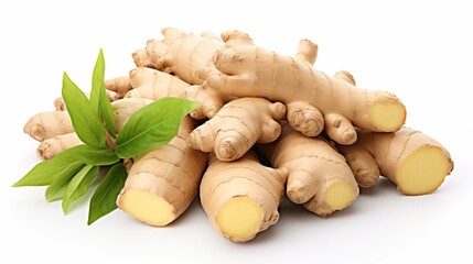 A ginger root set against a white background, in isolation






