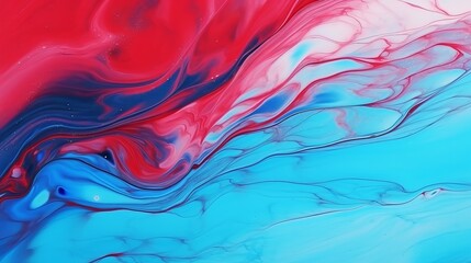 A vertically-oriented acrylic blue background with red lines and sparkles depicts a colorful marble texture, embodying avant-garde creativity.