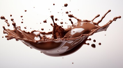 A dynamic splash of chocolate liquid isolated on a white background