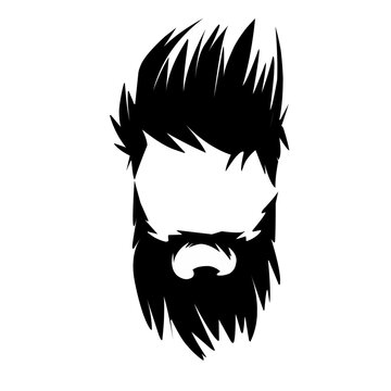 Set of silhouettes of bearded men, facing hipster style with different haircuts. Long beard with a haired man. A handsome man symbolizes the icons. Vector illustration,