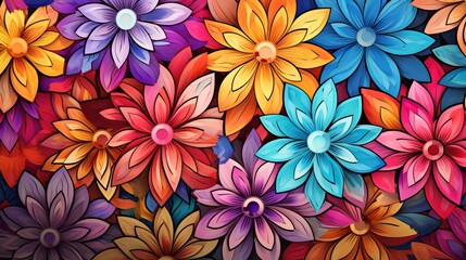 A vibrant and decorative mosaic trend defines the floral colorful abstract background, adding flair and creativity to the composition. - obrazy, fototapety, plakaty