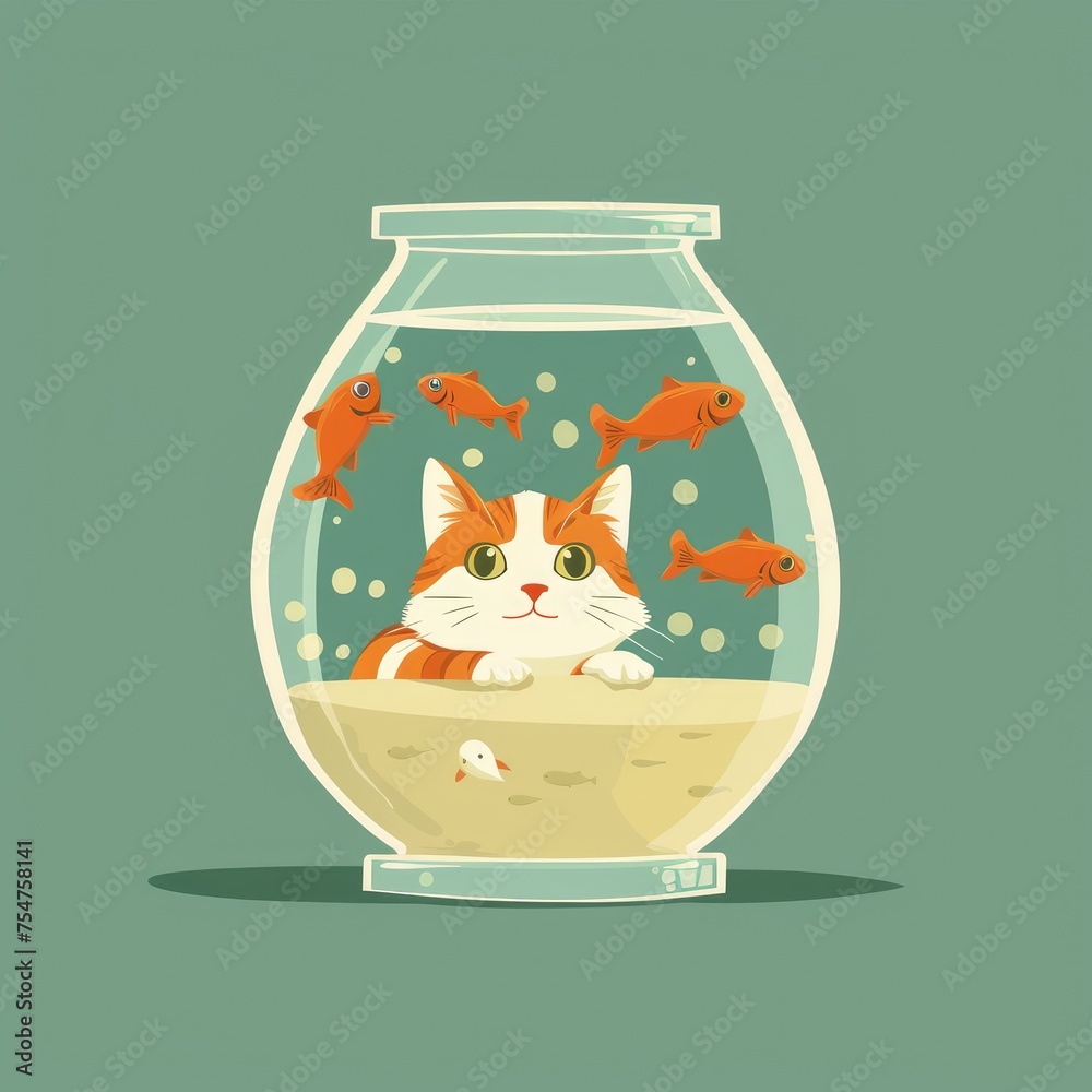 Wall mural cat in the glass aquarium