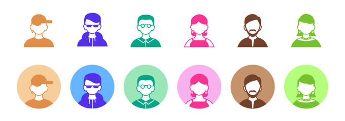 Fototapeta premium Collections of colorful icons of people. Profile icon, simple and cute human icon.