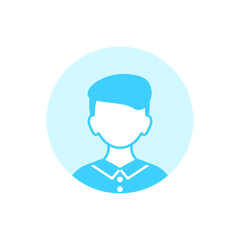 A simple blue profile icon of a person in a circle. Simple minimalistic profile icon.