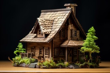 Wooden Miniature wooden house. Home warm nature concept small. Generate Ai