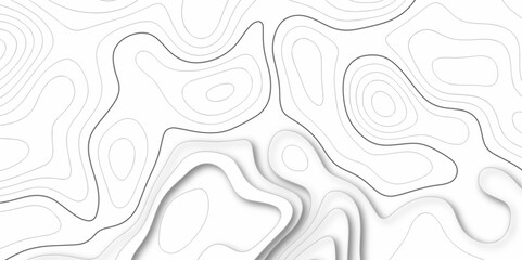 Modern Topographic map background geographic line map with elevation assignments. Map on land vector terrain Illustration. Topo contour map on white background. The black on white contours vector .