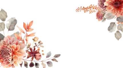 dahlia, rose and eucalyptus leaves Watercolor illustration transparent background