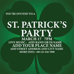 St Patrick's party flyer poster or  social media post design