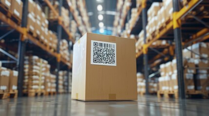 A QR code scanned for tracking the delivery process - obrazy, fototapety, plakaty