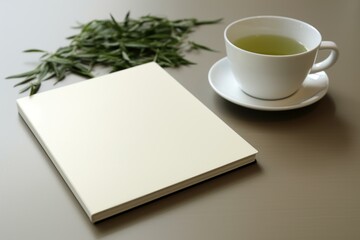 Cozy Book tea composition home. Student drink. Generate Ai