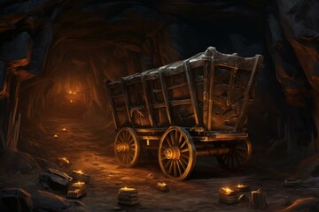 Heavy-duty Mining cart. Coal train wagon. Generate Ai