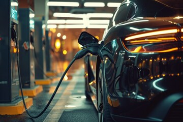 The harmony of form and function in an electric car charging visual - obrazy, fototapety, plakaty