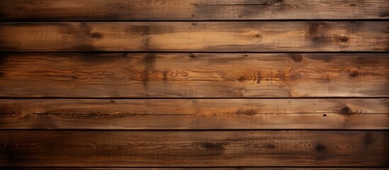 Obraz premium A detailed view of a big brown wood plank wall, showcasing the texture and pattern of the individual wooden boards.