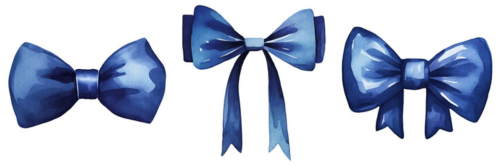 blue watercolor bows png, ribbon bow illustration isolated on transparent background