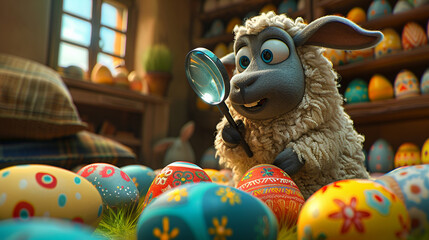 cute lamb with Easter egg 