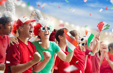 Hungary football team supporter on stadium.